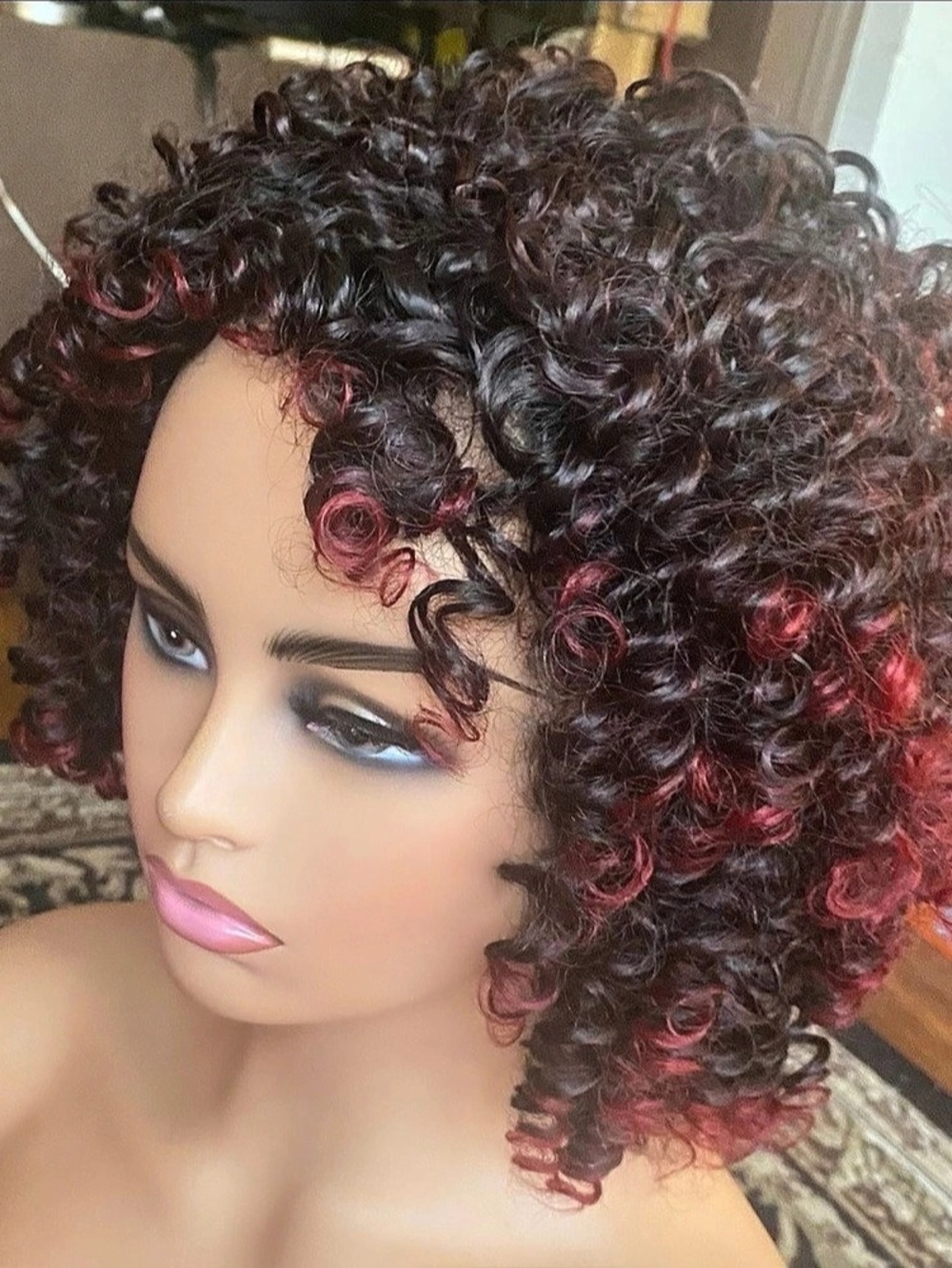 Curly afro Wig in Black & Red NWT